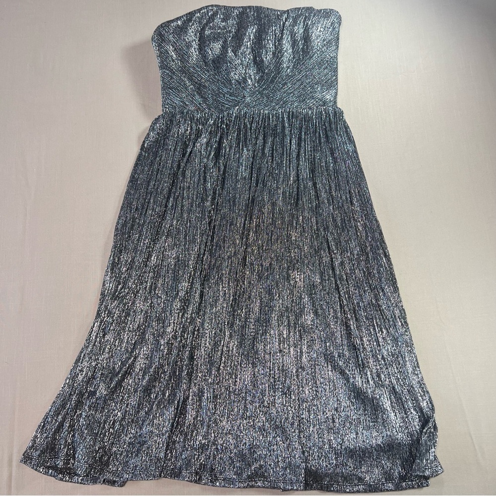 Dress the Population Women’s Medium Silver Metallic Strapless Midi Dress